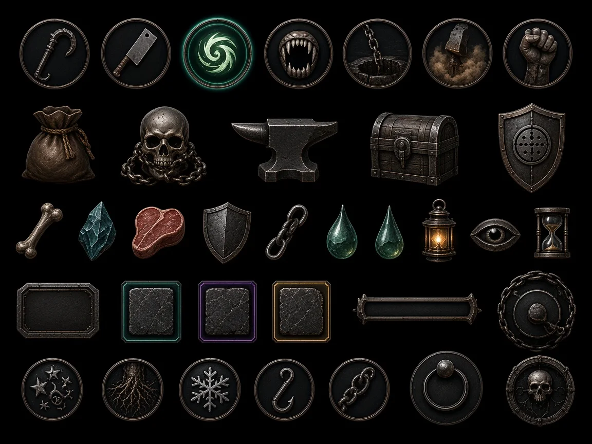 UI kit Hollowdeep: навыки, предметы, валюты и рамки