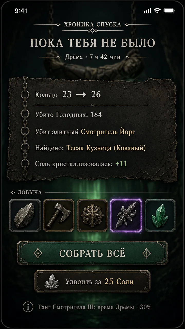 Хроника спуска после офлайн-прогресса