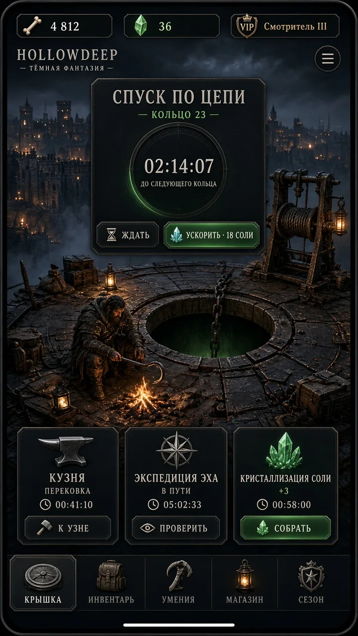 Концепт хаба Крышка в Hollowdeep